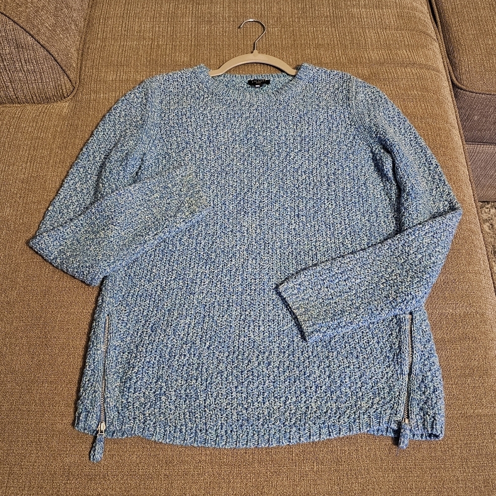 Talbots Light Blue Knit Casual Cozy Sweater With Zipper Detail Small Petite